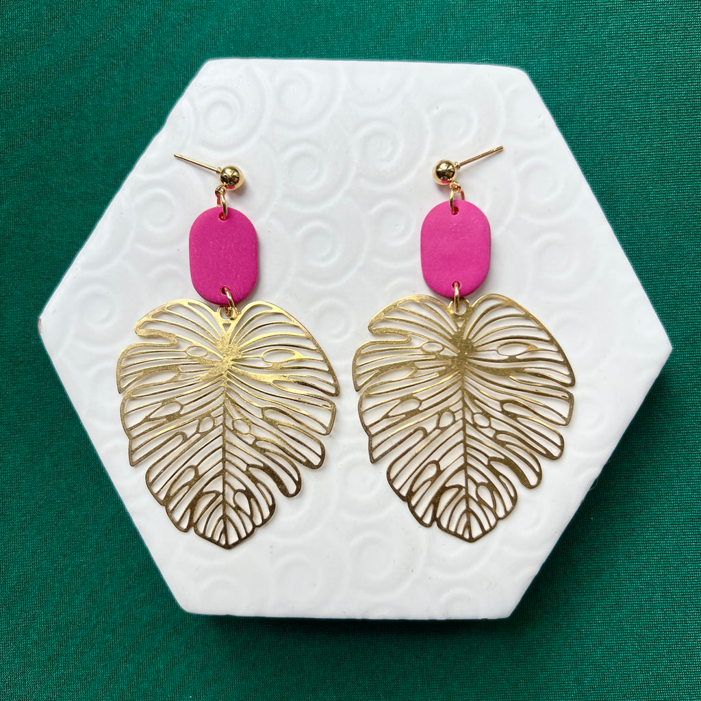 Georgia Pink Large Leaf Ball Stud Earring