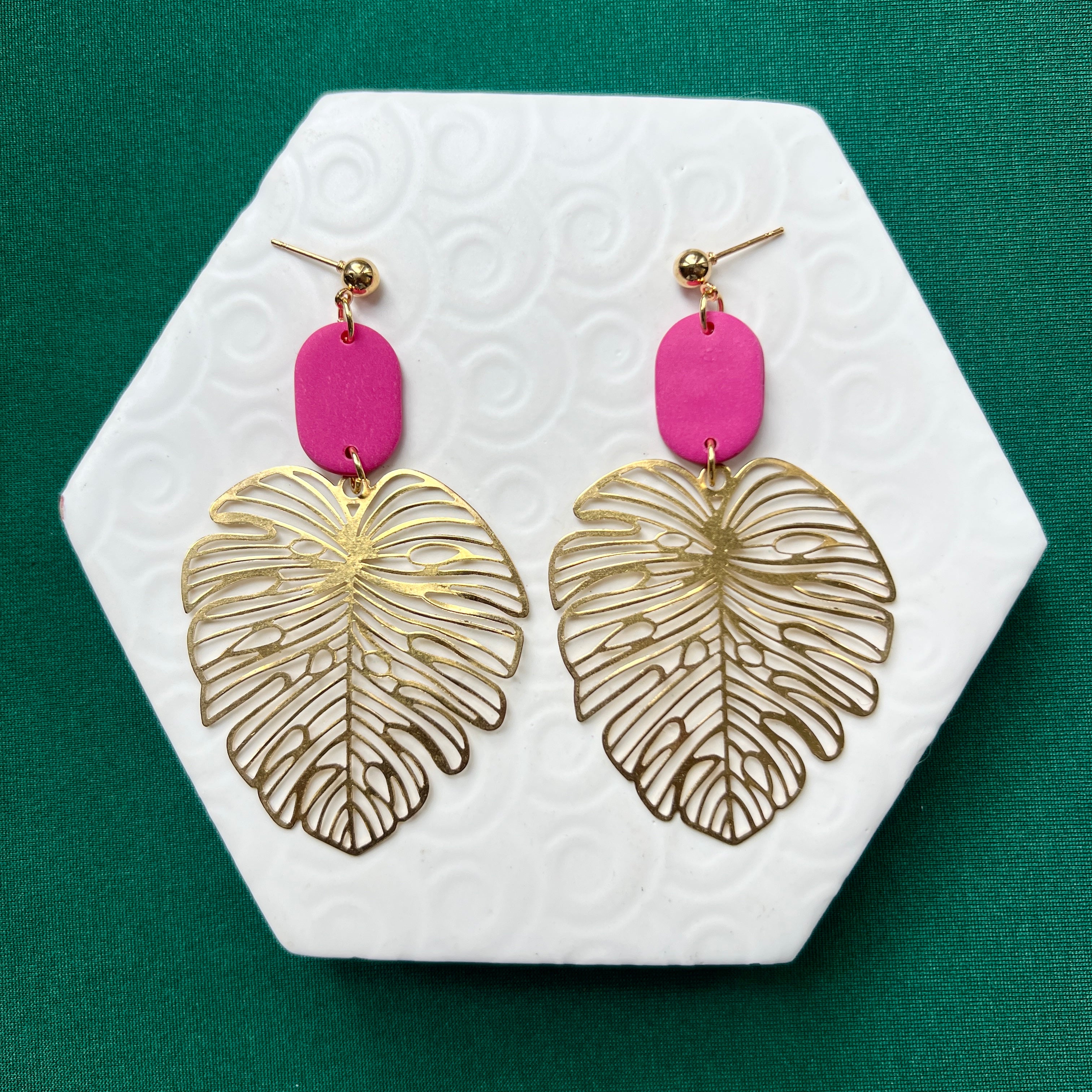 Georgia Pink Large Leaf Ball Stud Earring