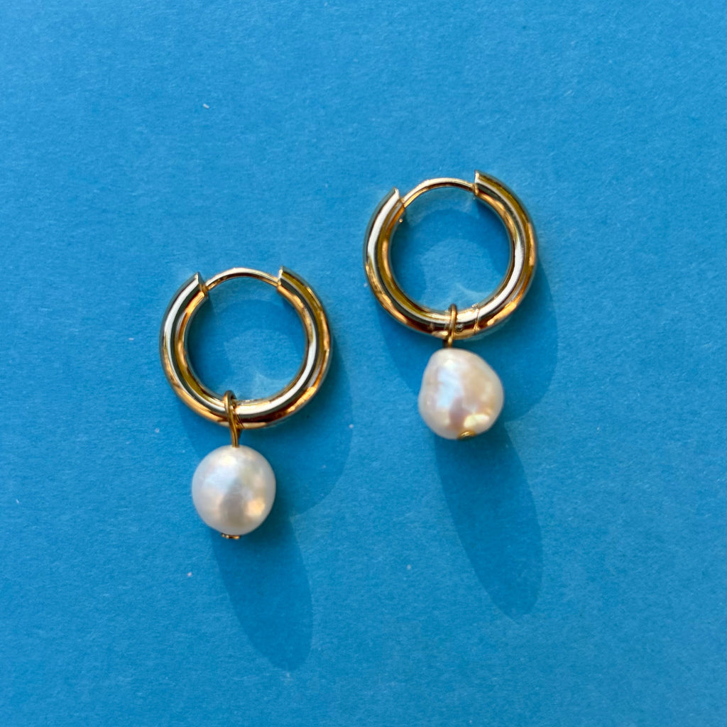Sienna Gold Plated Huggie Hoops With Pearl