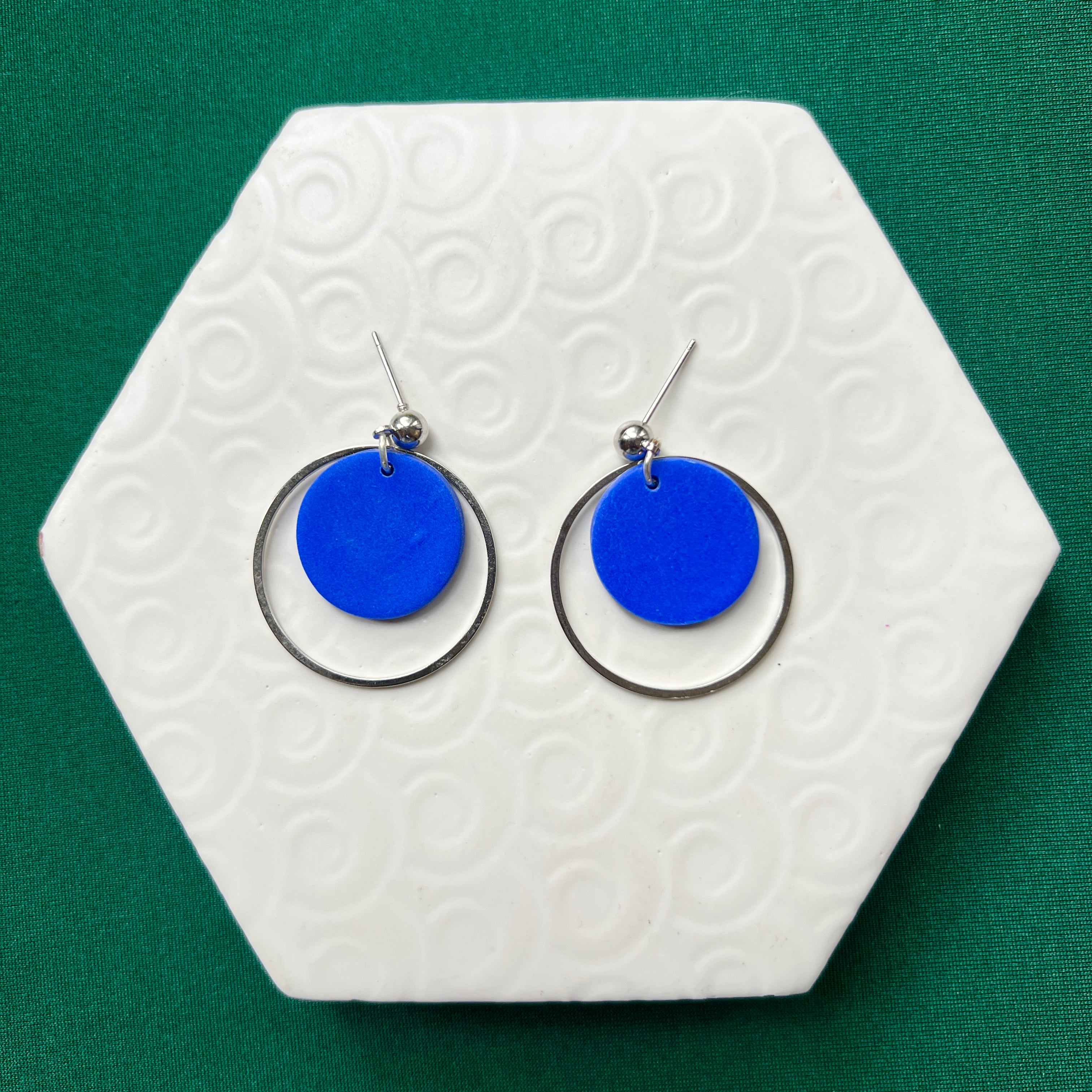 Jessie Cobalt With Silver Hoop Ball Stud Earring