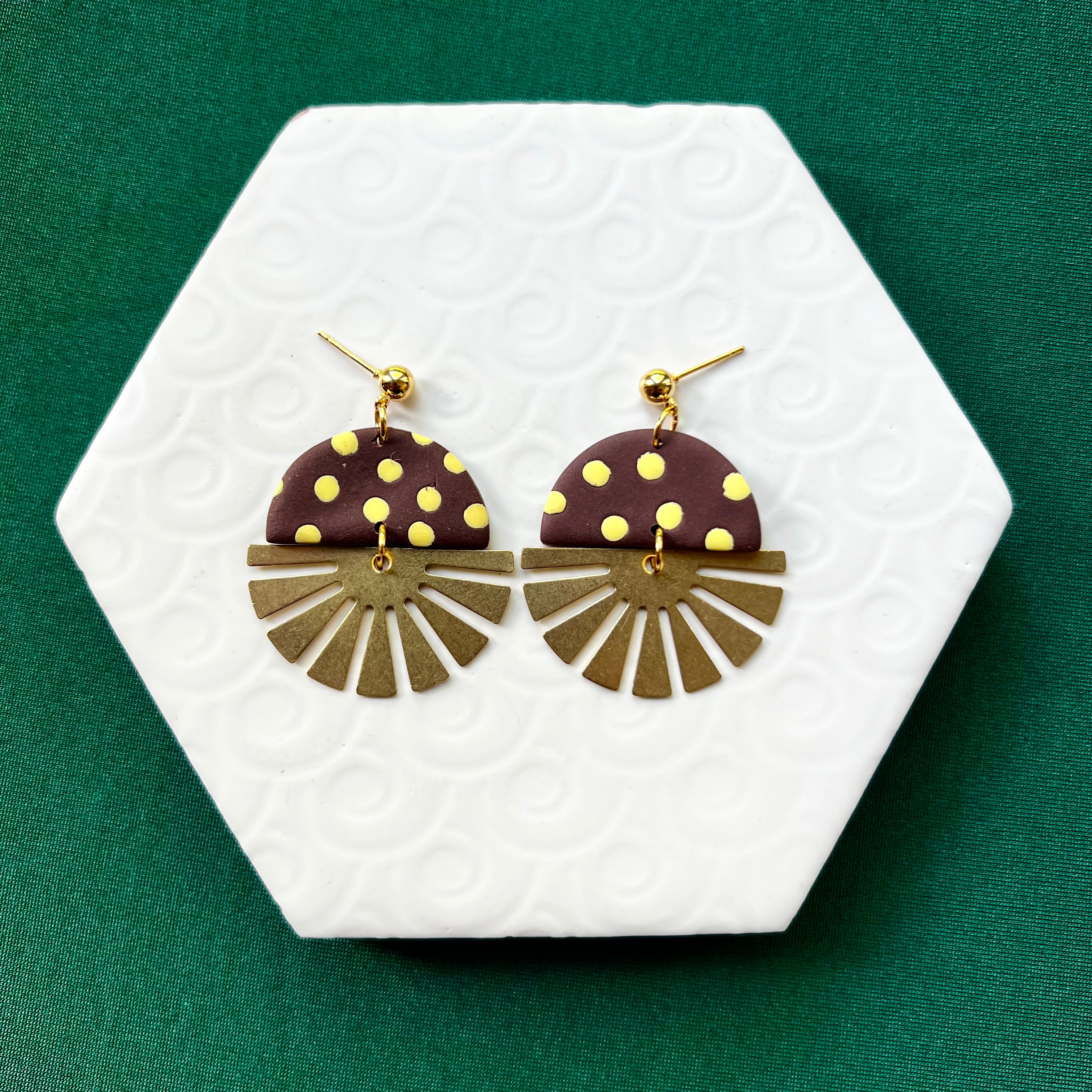 Indie Brown Polka Dot Brass Sun Drop Earring