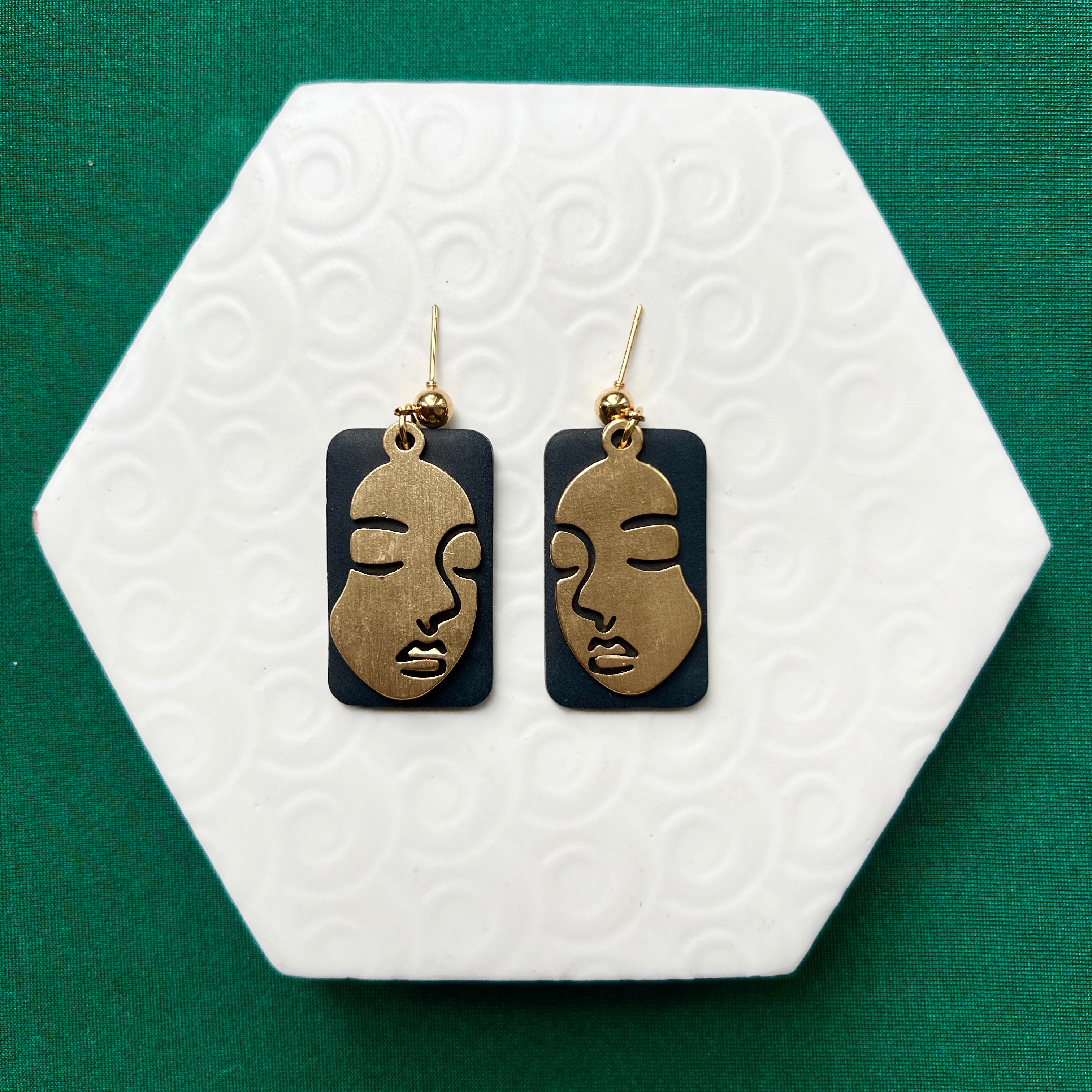 Janine Black Gold Soild Face Charm Ball Stud Earring