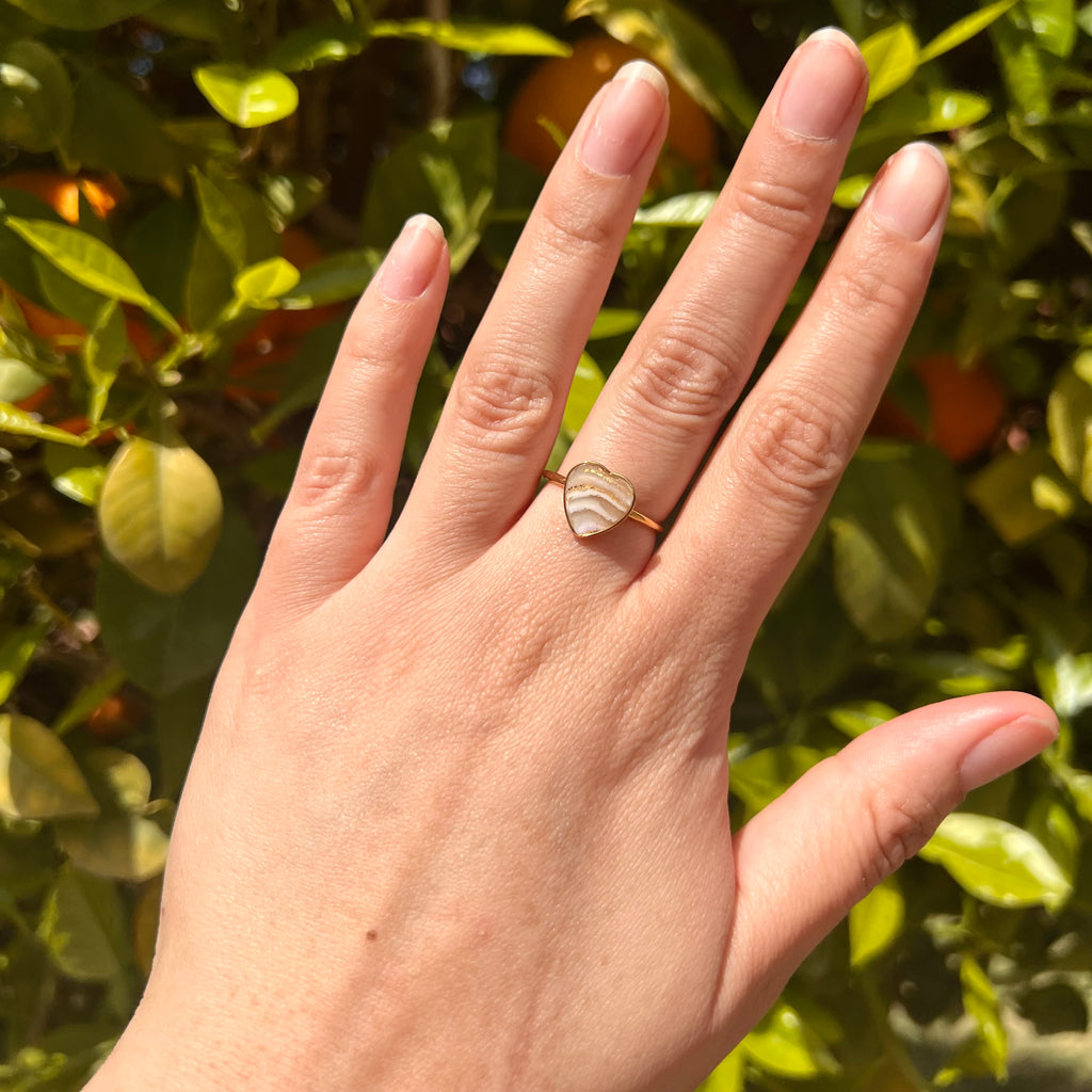Heart White, Pearl and Gold Adjustable Ring