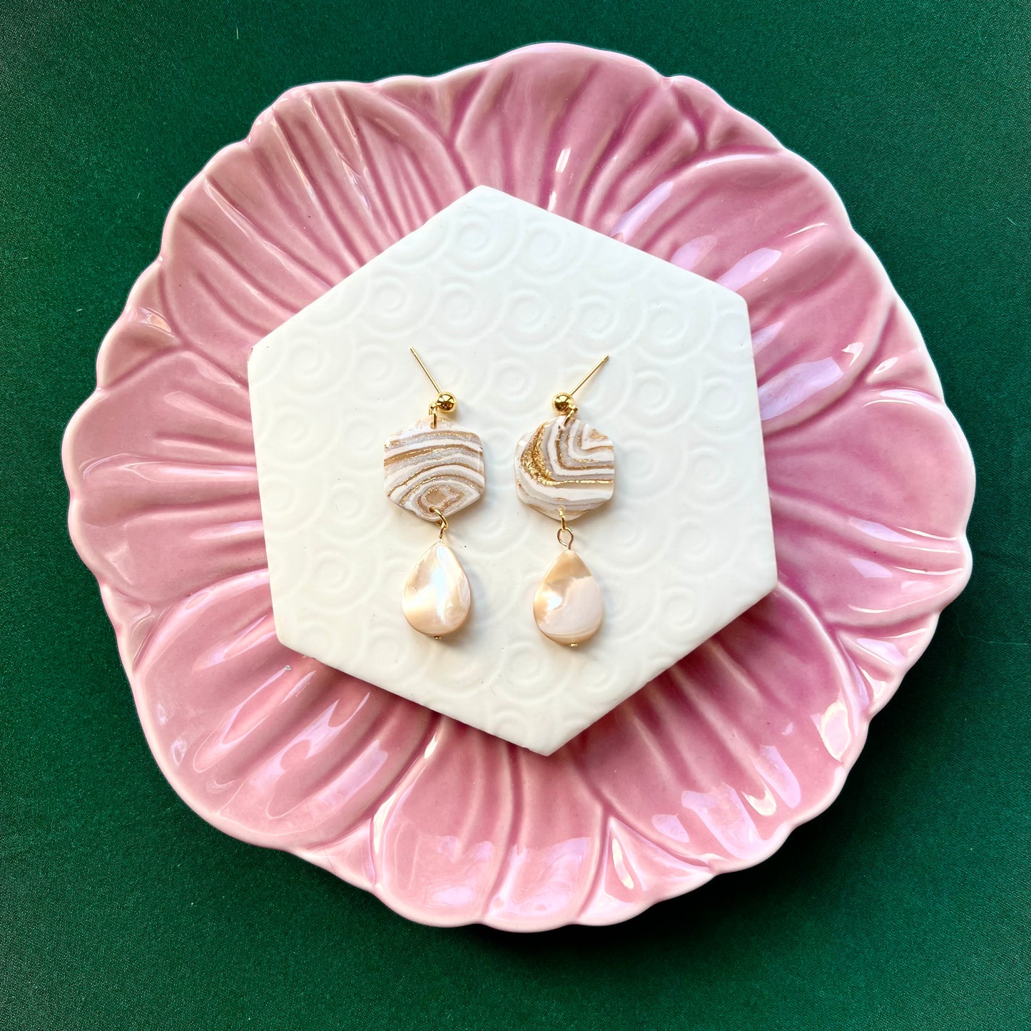 Sophia Pearl and White Metallic Clay Earring