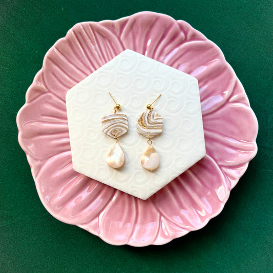 Sophia Pearl and White Metallic Clay Earring
