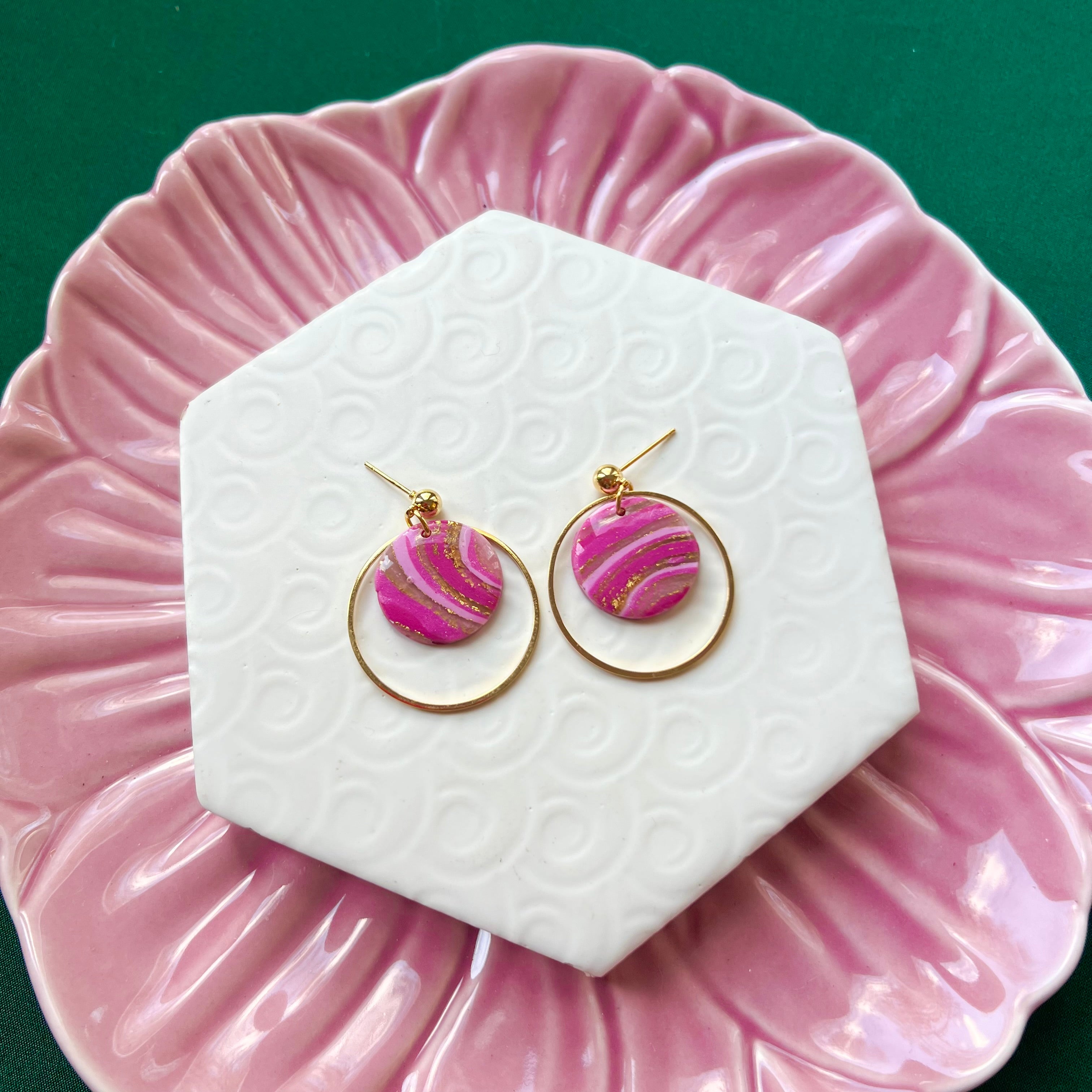 Jessie Pink Metallic Gold Hoop Ball Stud Earring