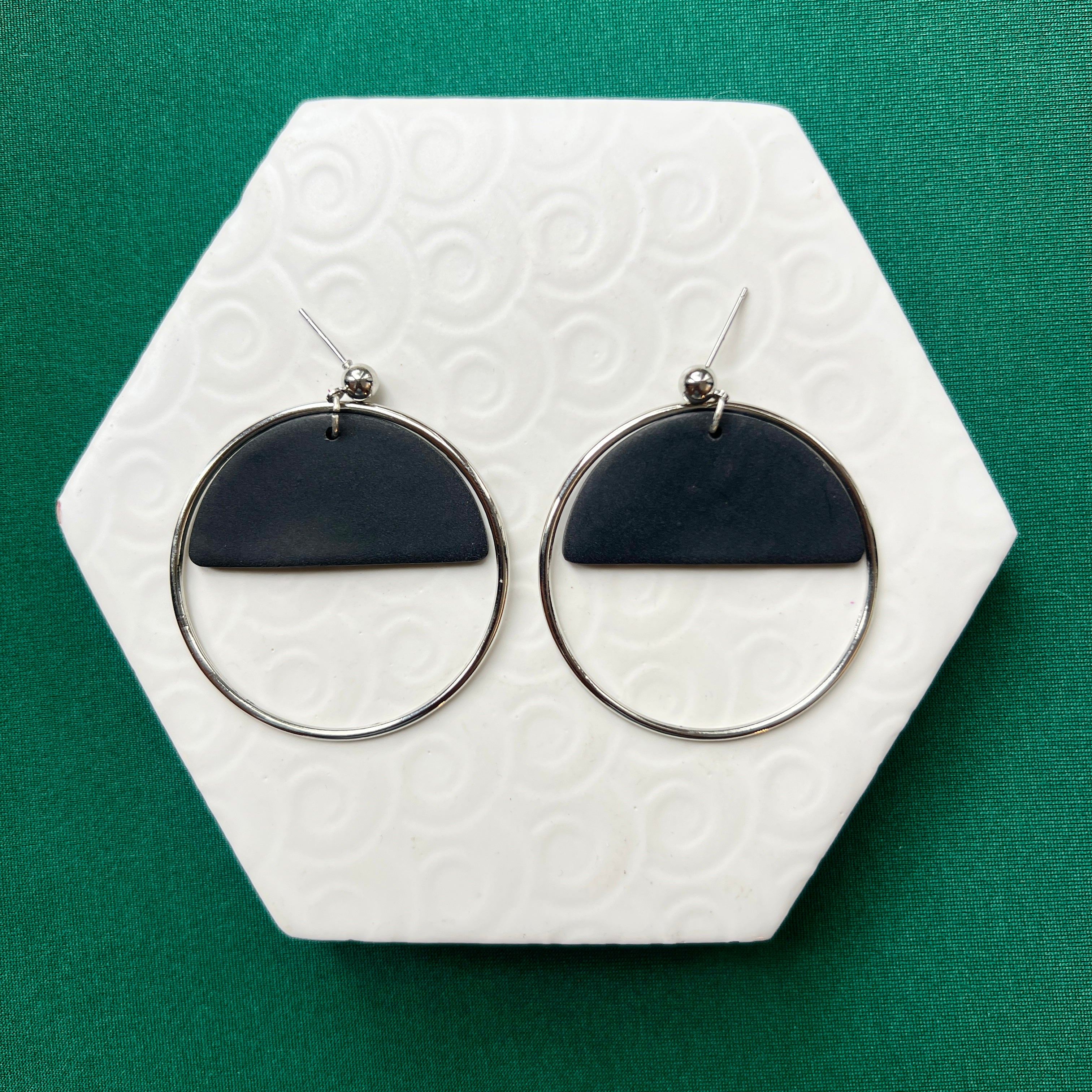 Coco Black and Silver Large Hoop Ball Stud Earring