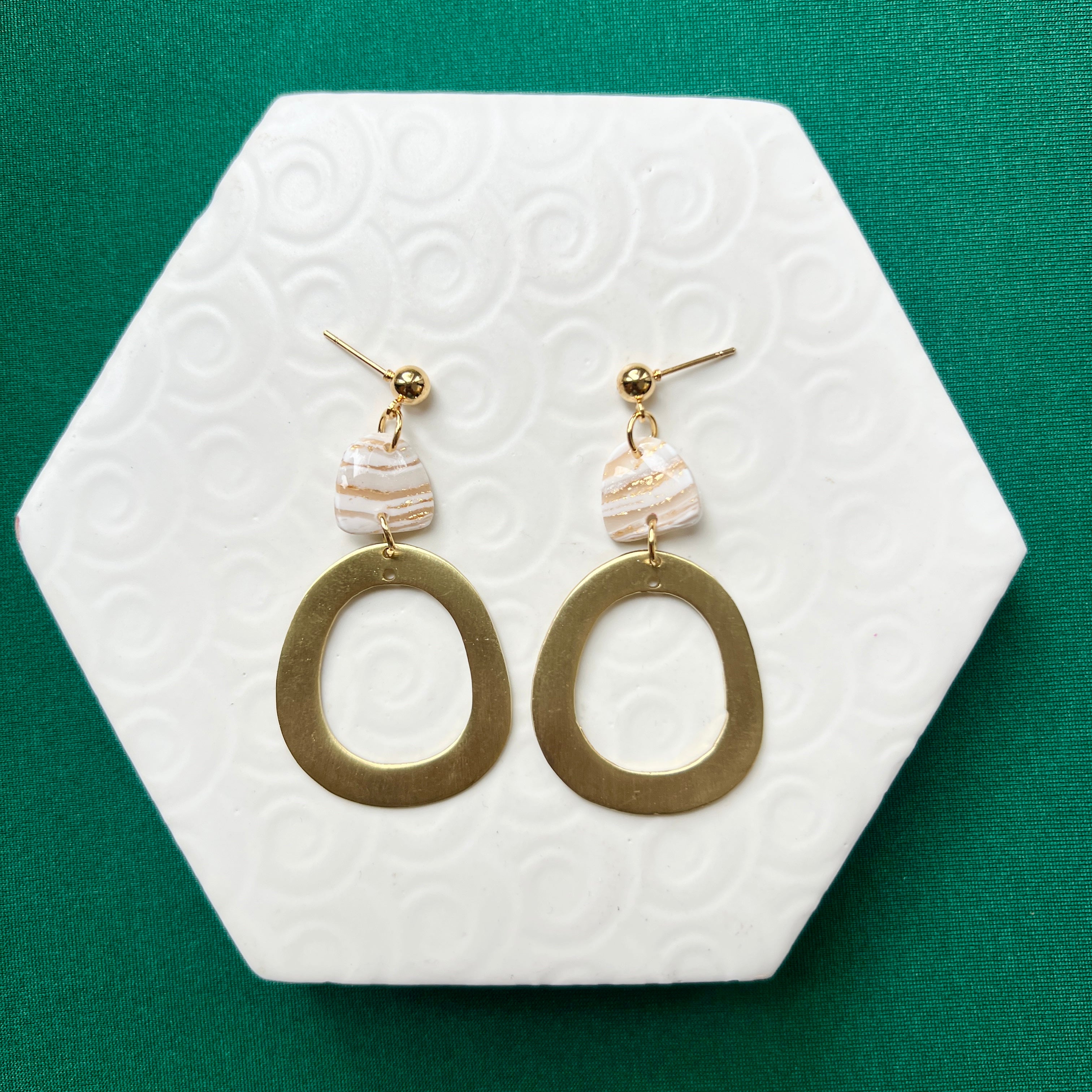 Nia White and Gold with Gold Brass Hoop Ball Stud Earring