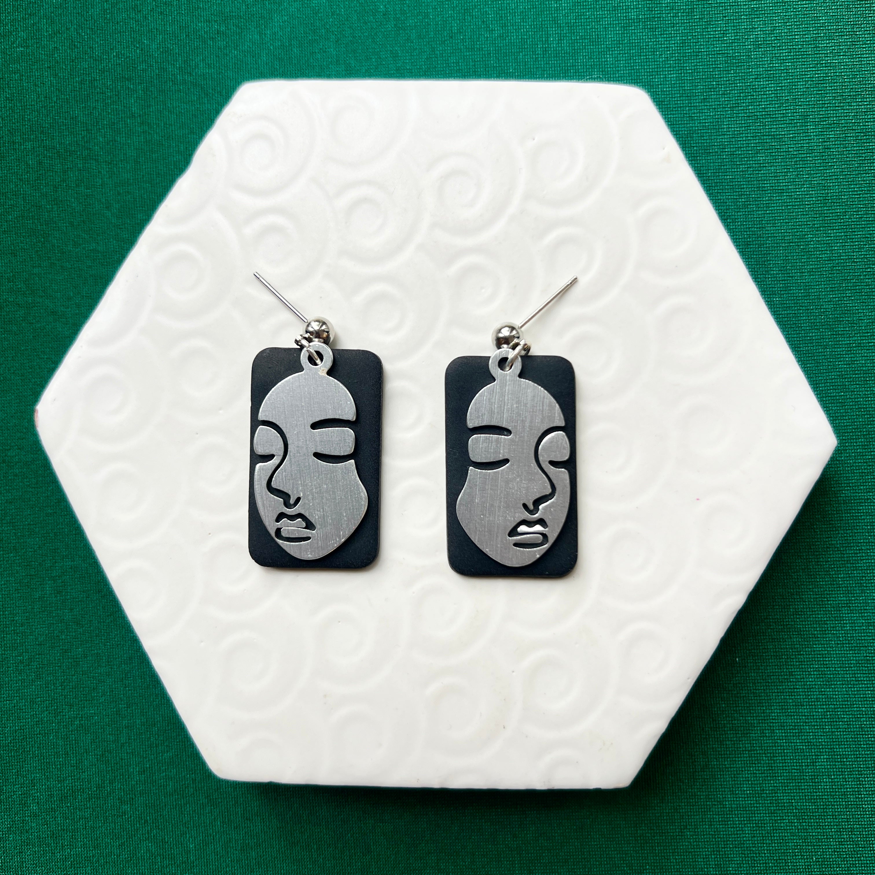 Janine Black Silver Soild Face Charm Ball Stud Earring