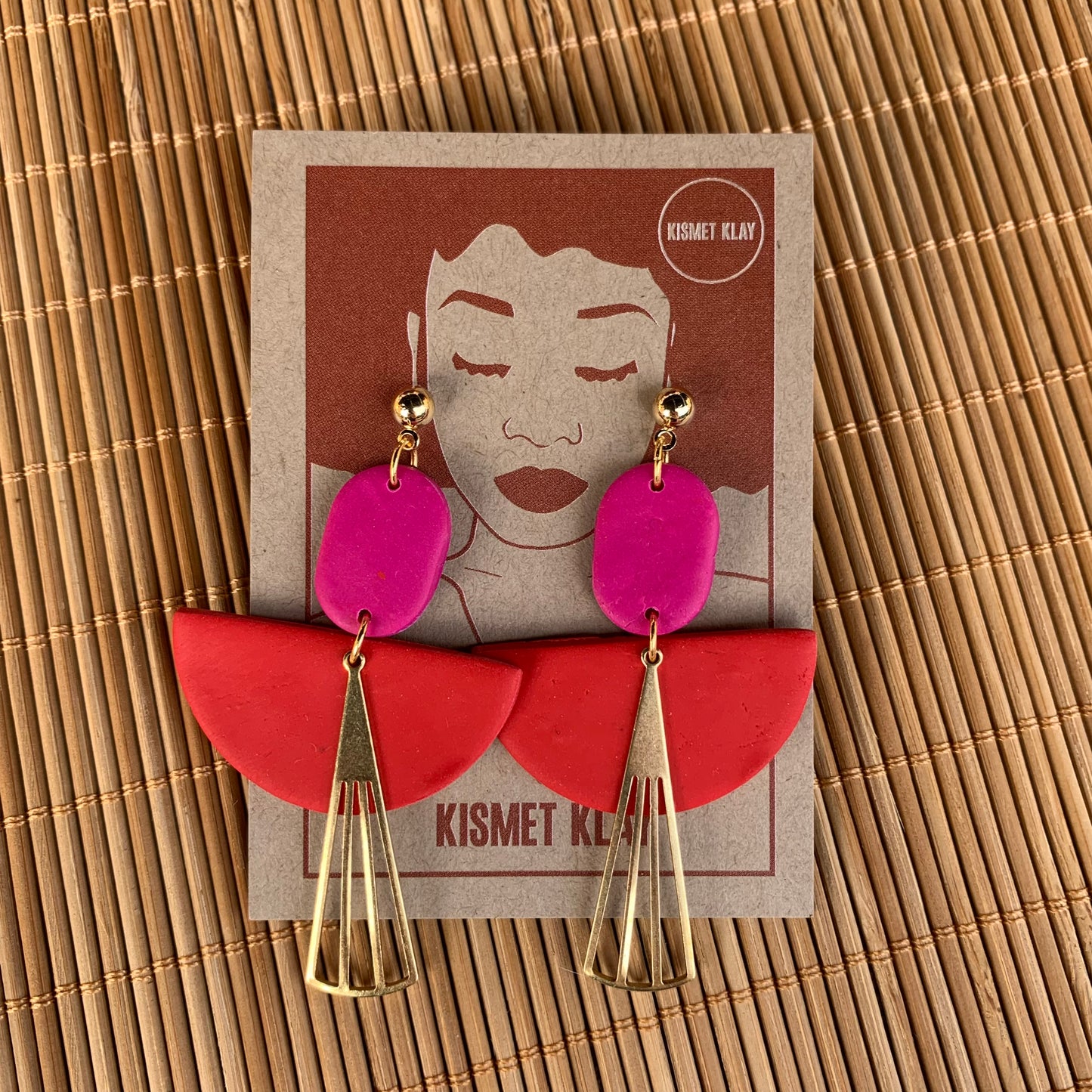 Flame Pink & Red Art Deco Ball Stud Earring