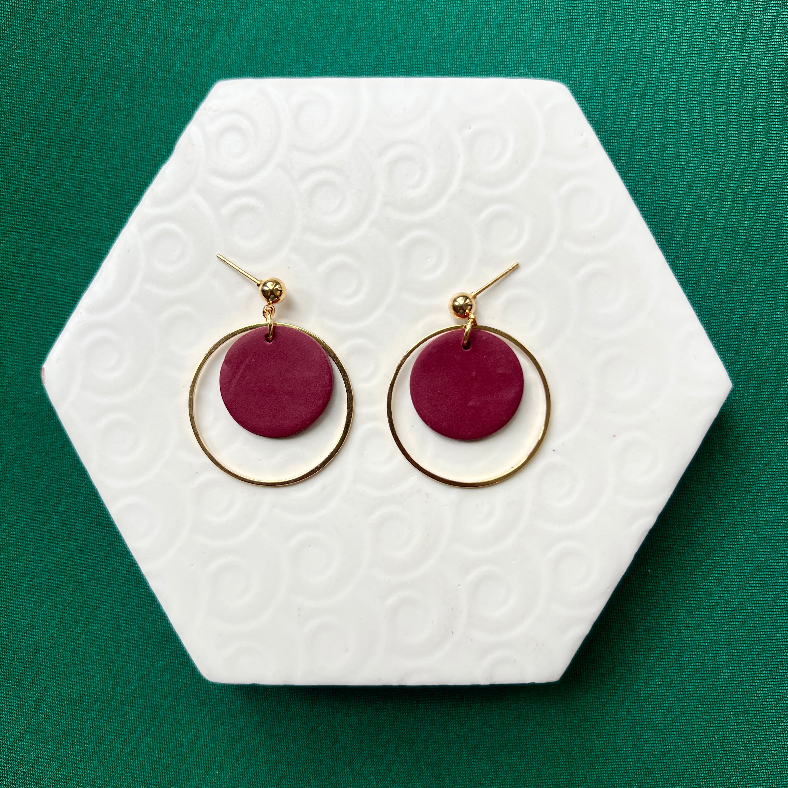 Jessie Burgundy With Gold Hoop Ball Stud Earring