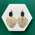 Georgia Black Large Leaf Ball Stud Earring