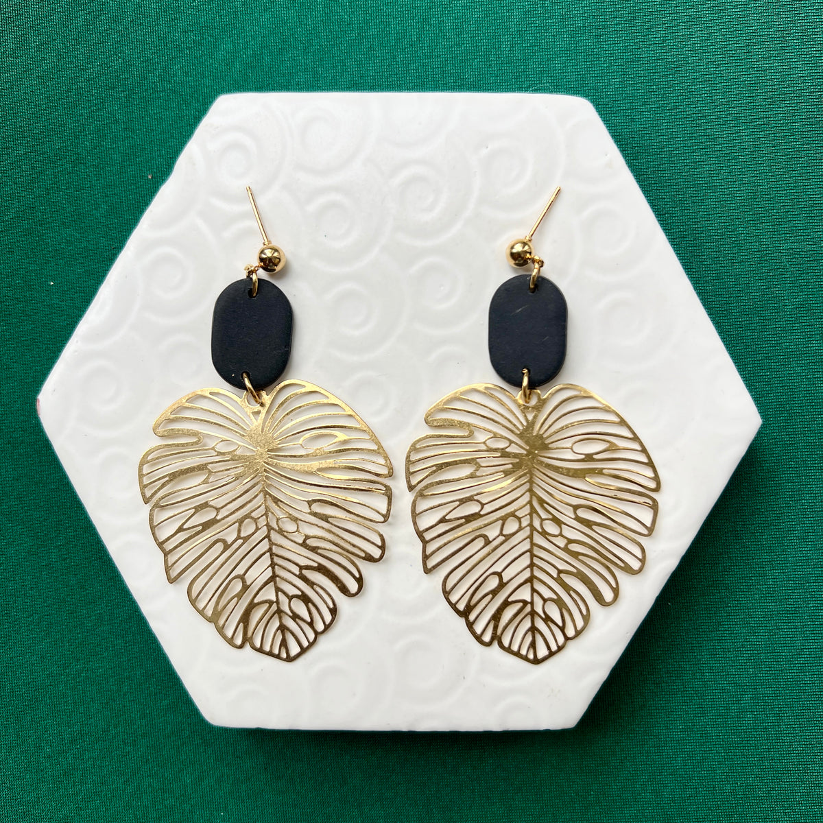 Georgia Black Large Leaf Ball Stud Earring