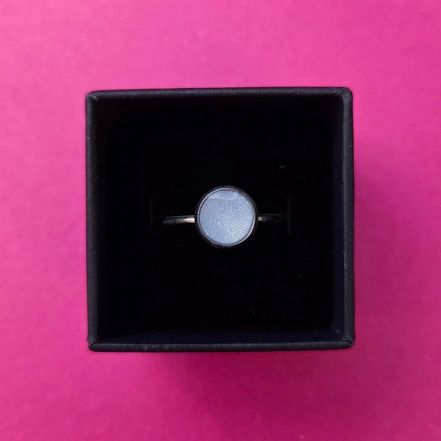 Blue Metallic Silver Adjustable Ring