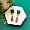 Nova Green Square and Bead Earring