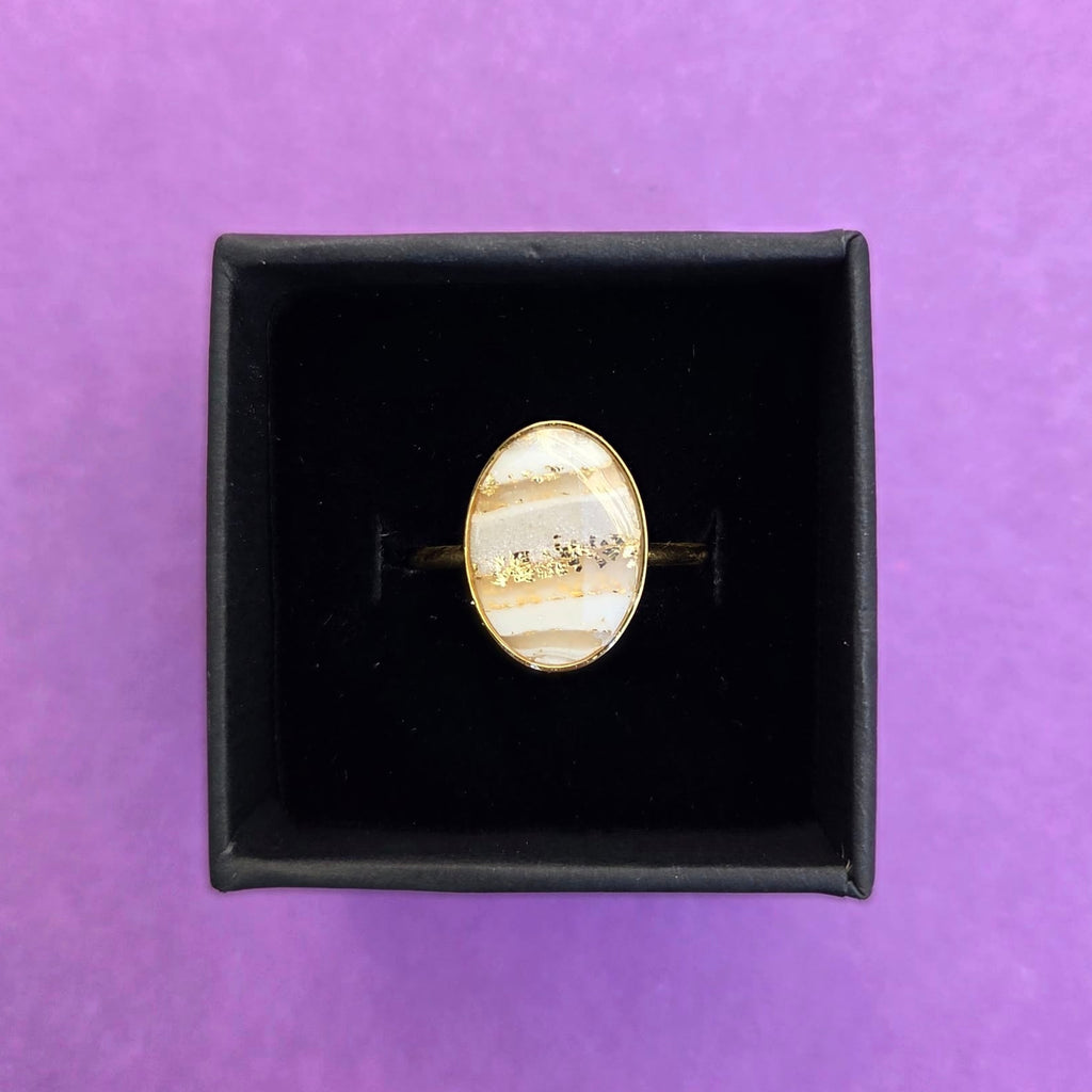 White Faux Stone Gold Plated Adjustable Ring