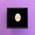 White Faux Stone Gold Plated Adjustable Ring