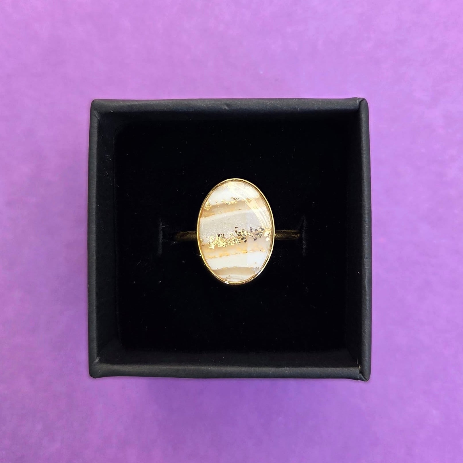 White Faux Stone Gold Plated Adjustable Ring