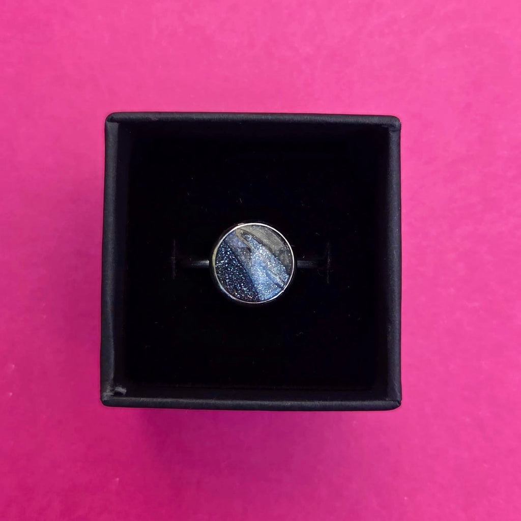 Black Metallic Mix Silver Adjustable Ring