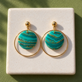 Jessie Teal Marble Gold Hoop Ball Stud Earring