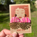 Indie Pink Metallic Brass Half Sun Charm Ball Stud Earring