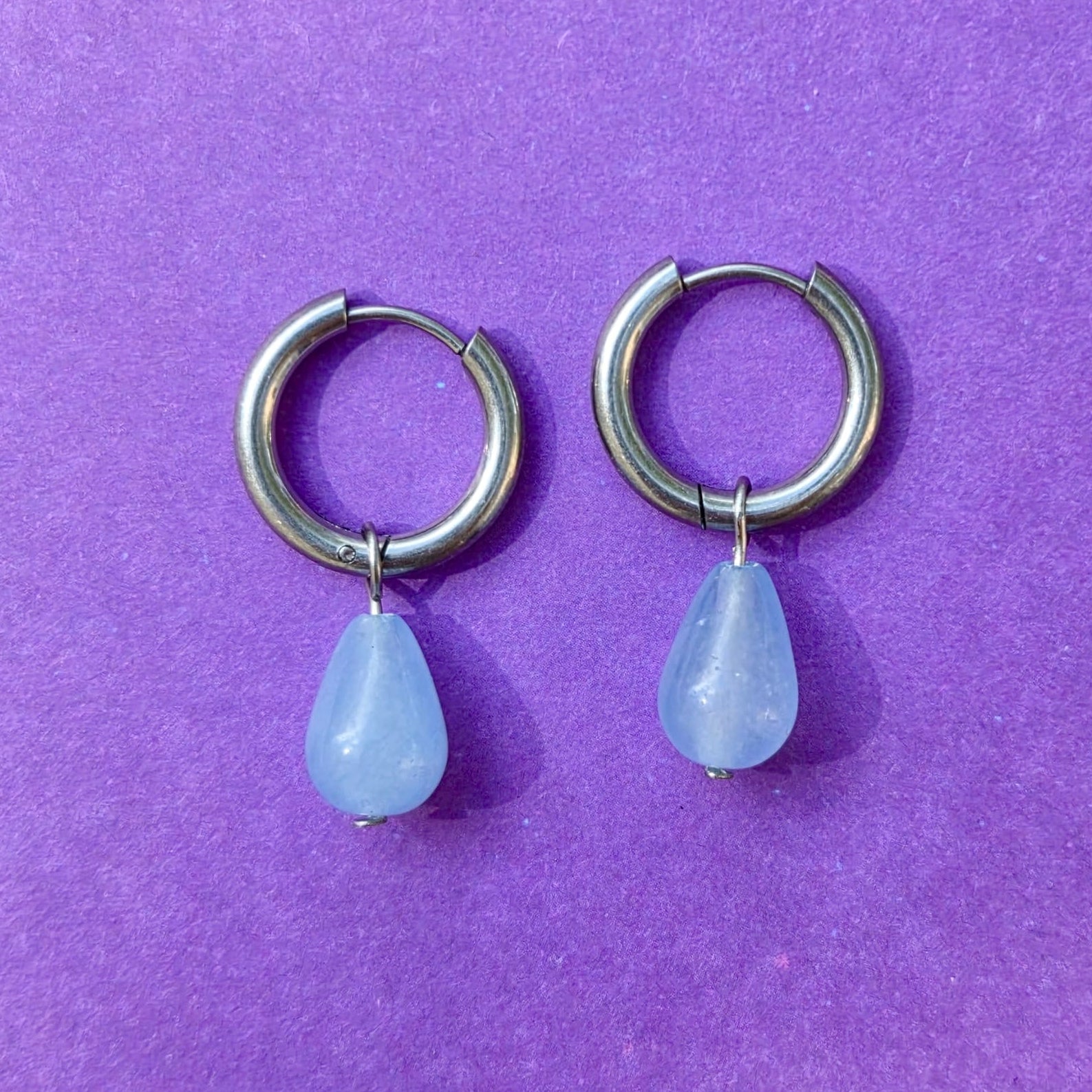Bluebell Drop Silver Steel Huggie Hoops
