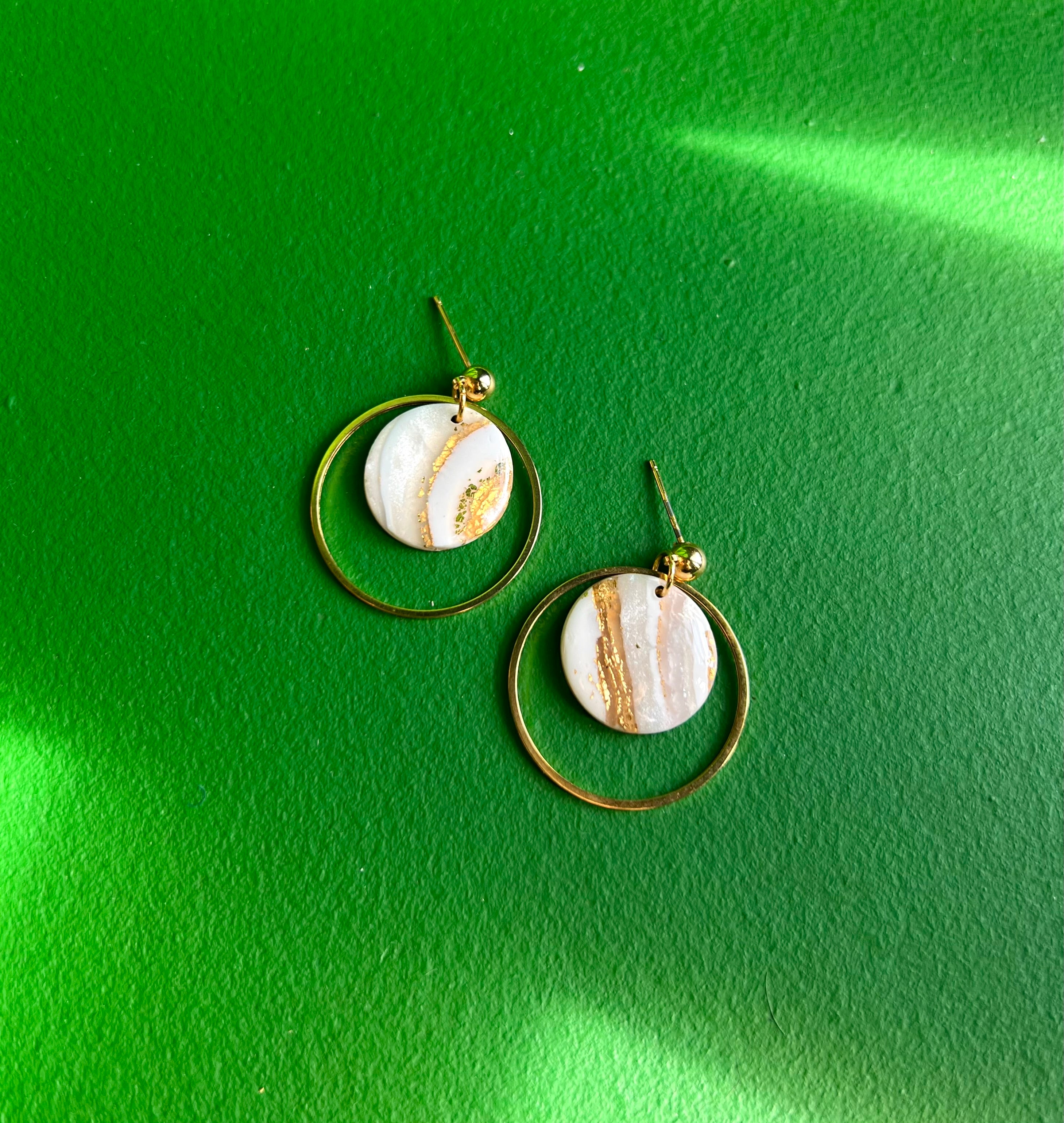 Jessie Gold & White Stone Gold Hoop Ball Stud Earring