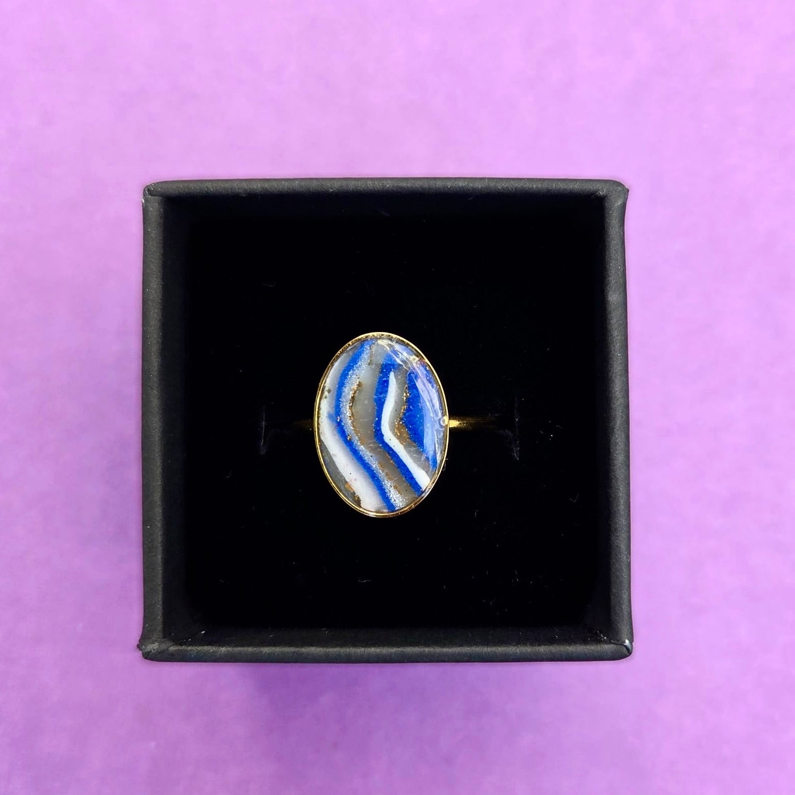 Blue Faux Stone Gold Plated Adjustable Ring