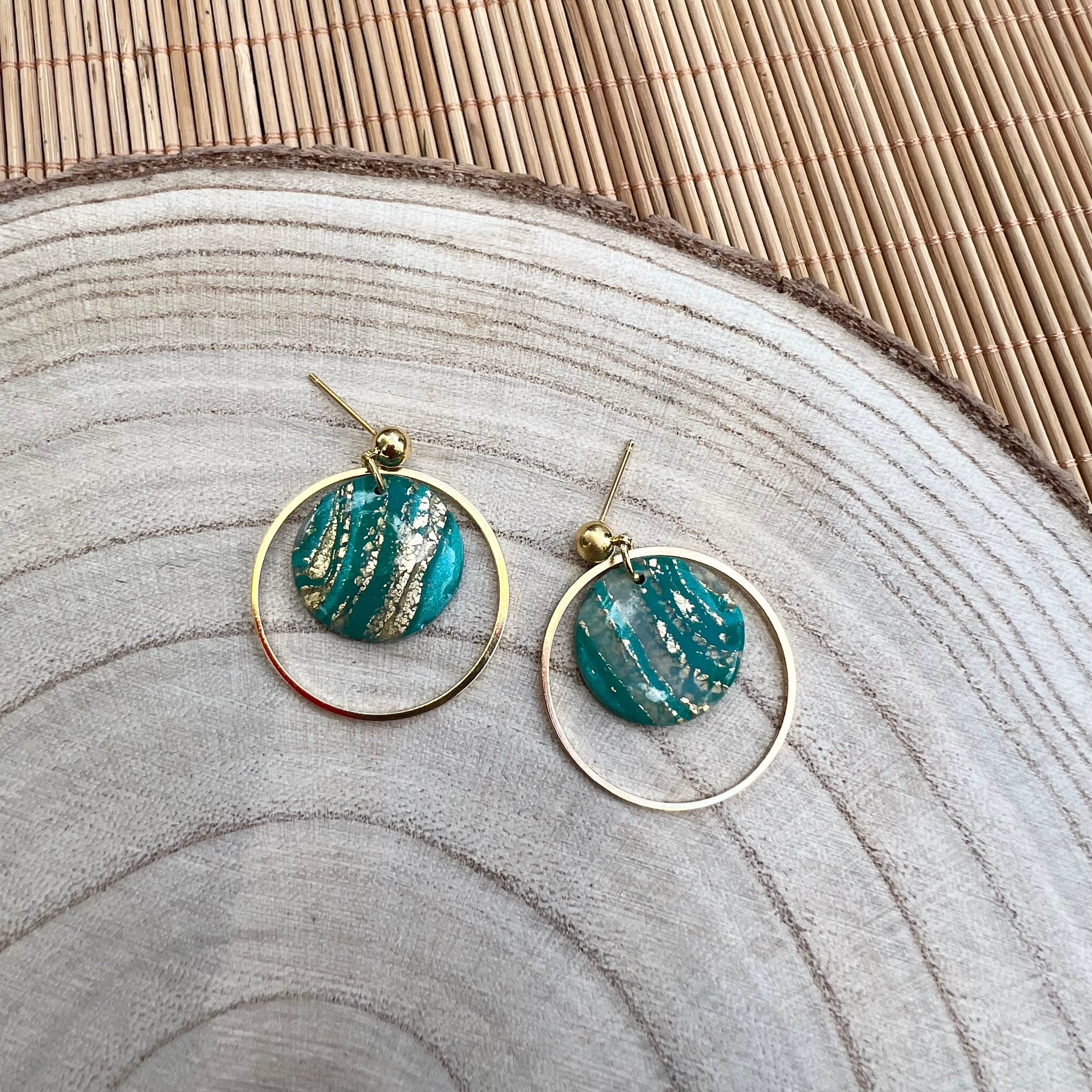 Jessie Teal Metallic Gold Hoop Ball Stud Earring
