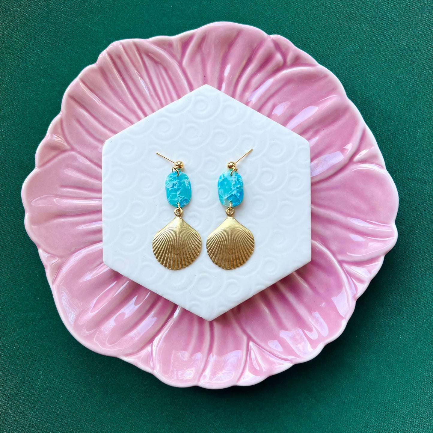 Isabella Blue Ocean Clay and Shell Earring
