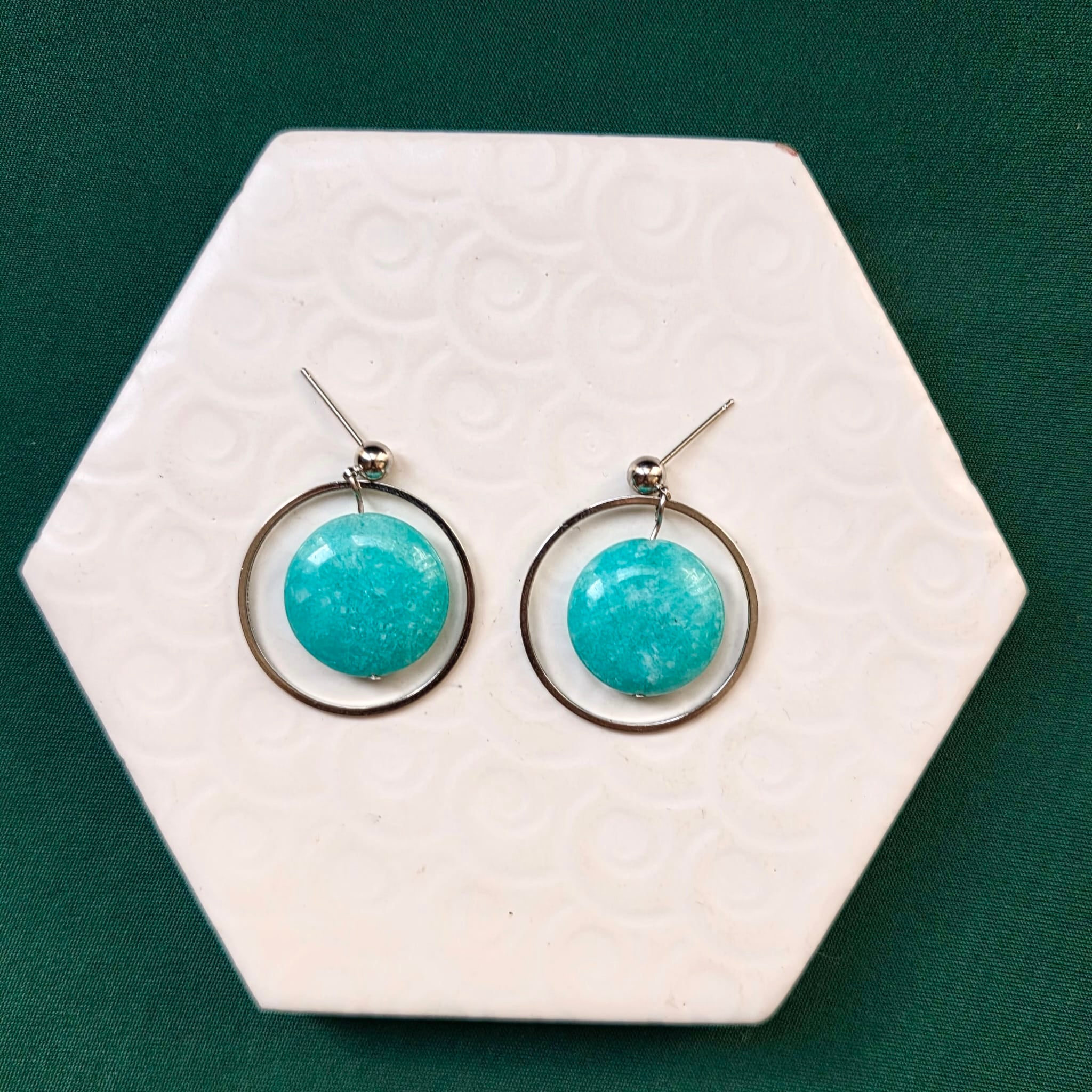 Jessie Aqua Bead With Silver Hoop Ball Stud Earring