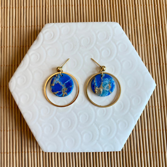 Jessie Blue Ocean Gold Hoop Ball Stud Earring