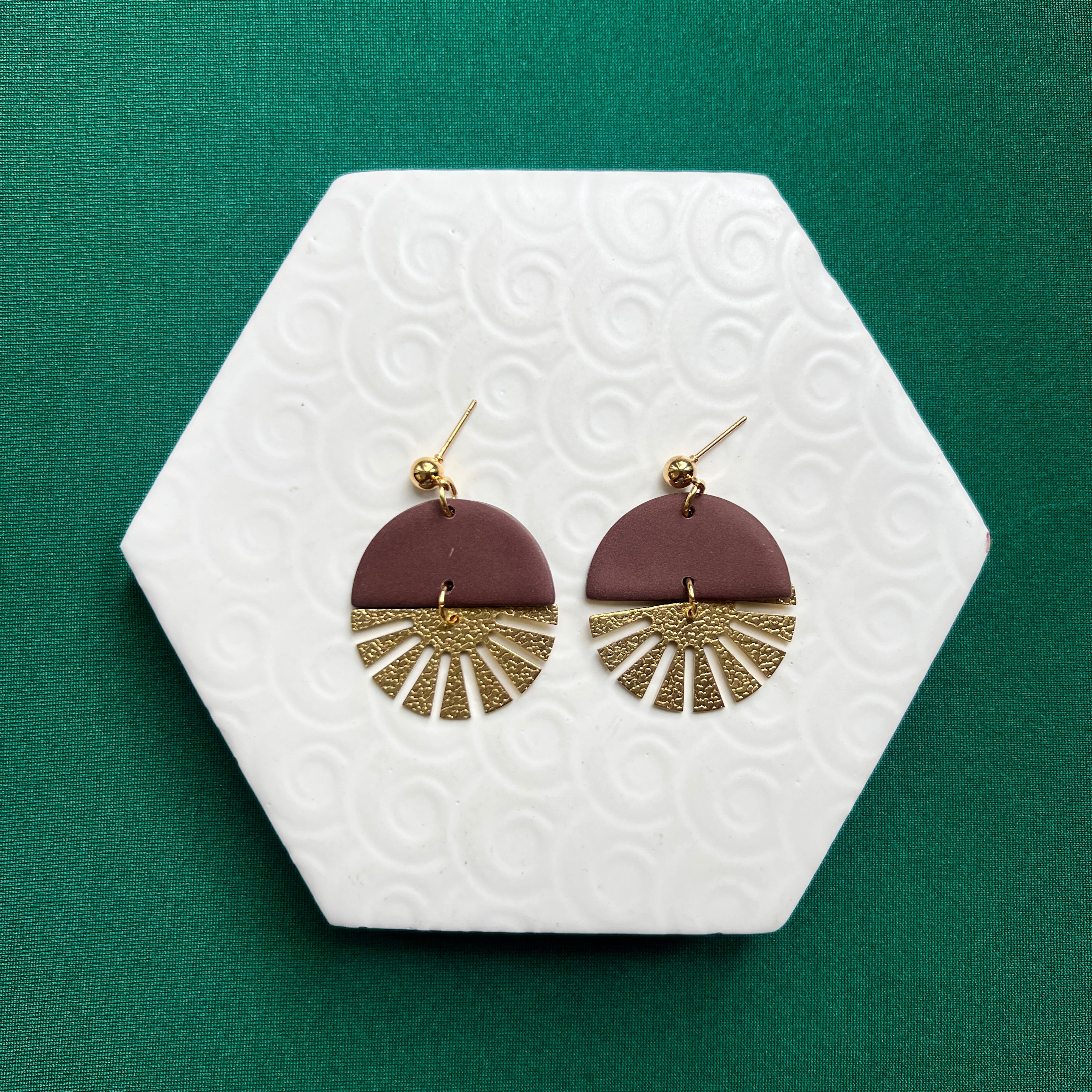 Indie Brown Brass Half Sun Charm Ball Stud Earring