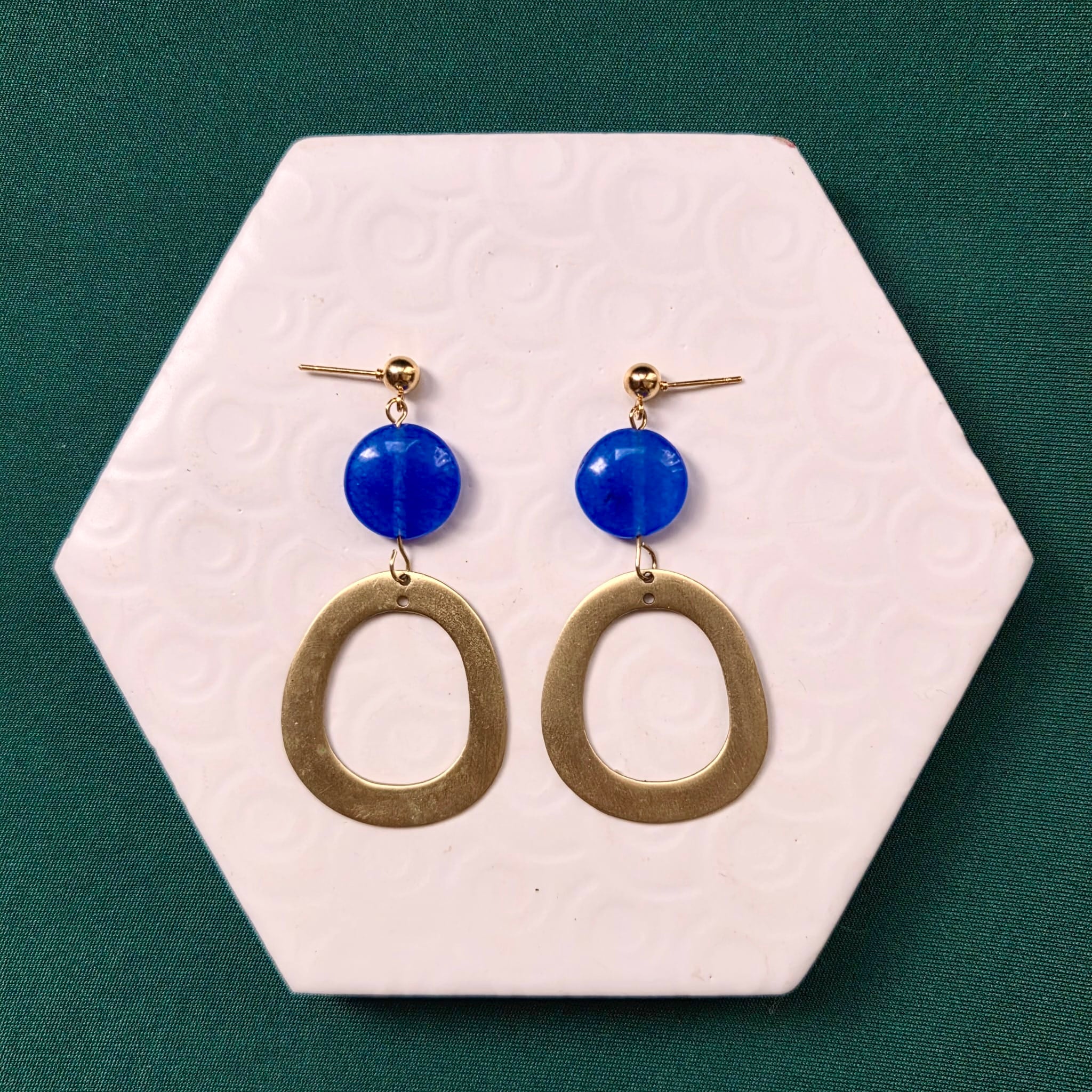 Cleo Cobalt Bead With Gold Hoop Ball Stud Earring
