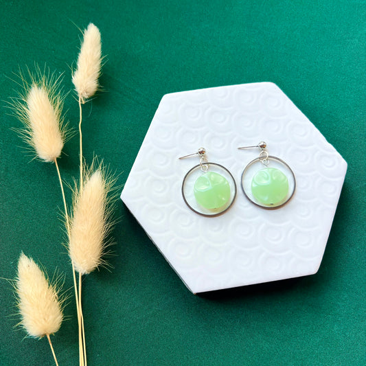 Jessie Mint Bead Silver Hoop Ball Stud Earring