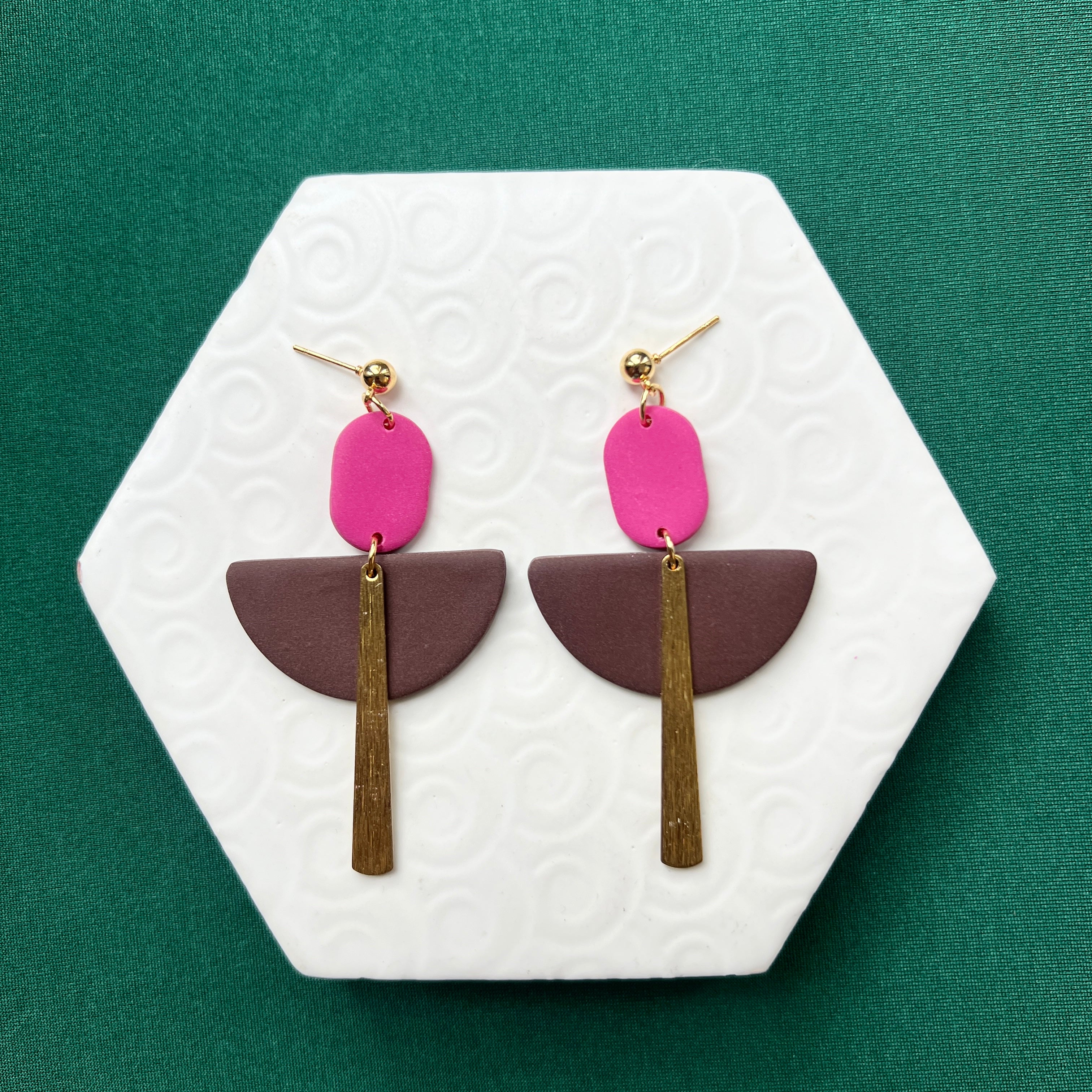 Flame Brown and Pink Art Deco Ball Stud Earring