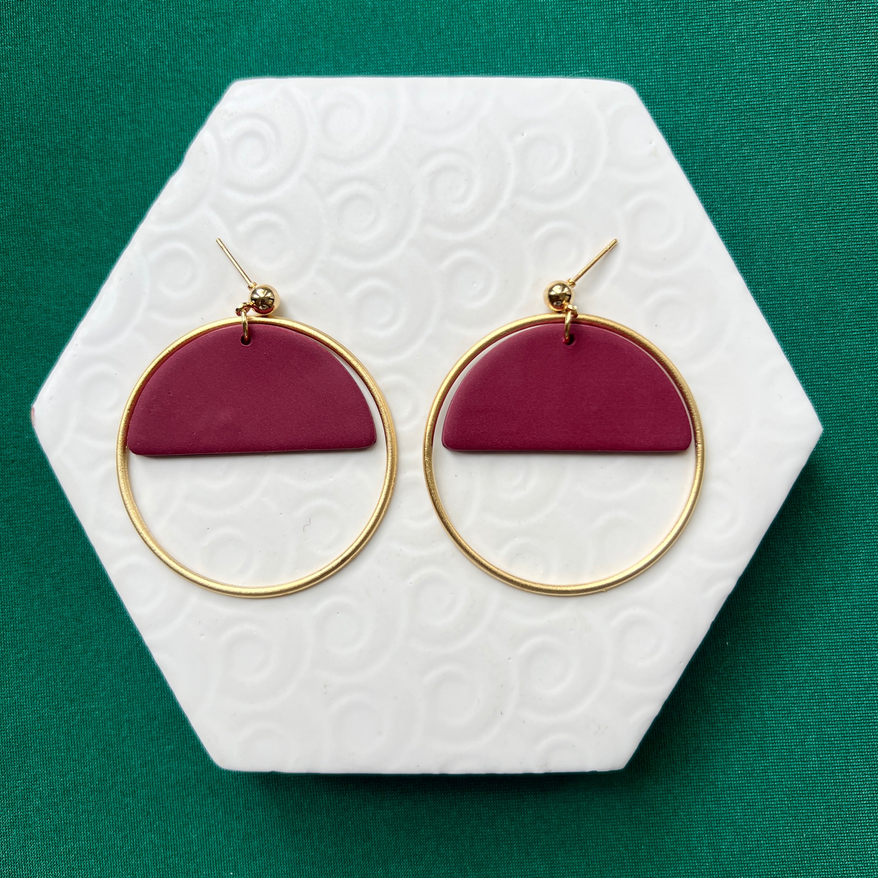 Coco Burgundy Large Hoop Ball Stud Earring