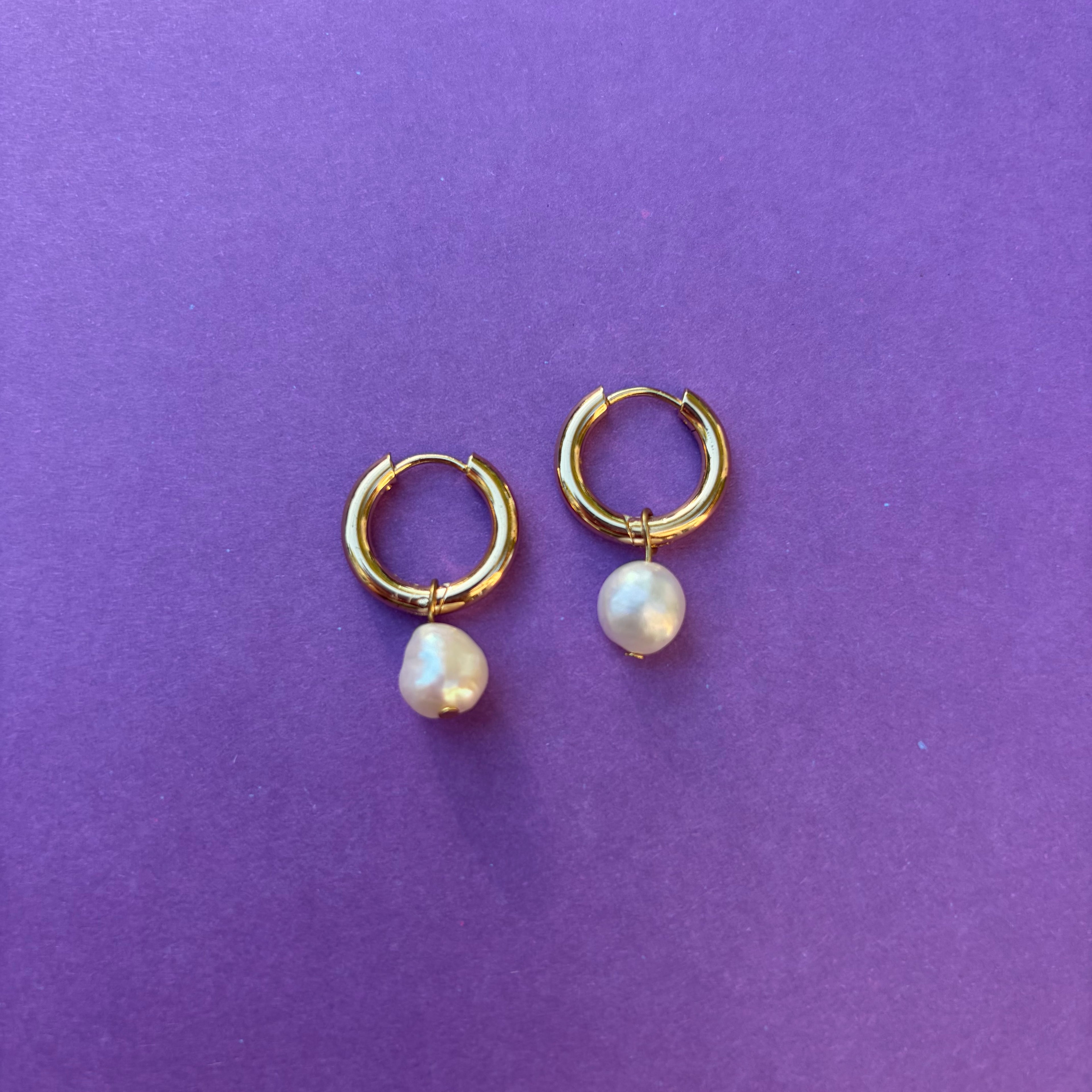 Sienna Gold Plated Huggie Hoops With Pearl