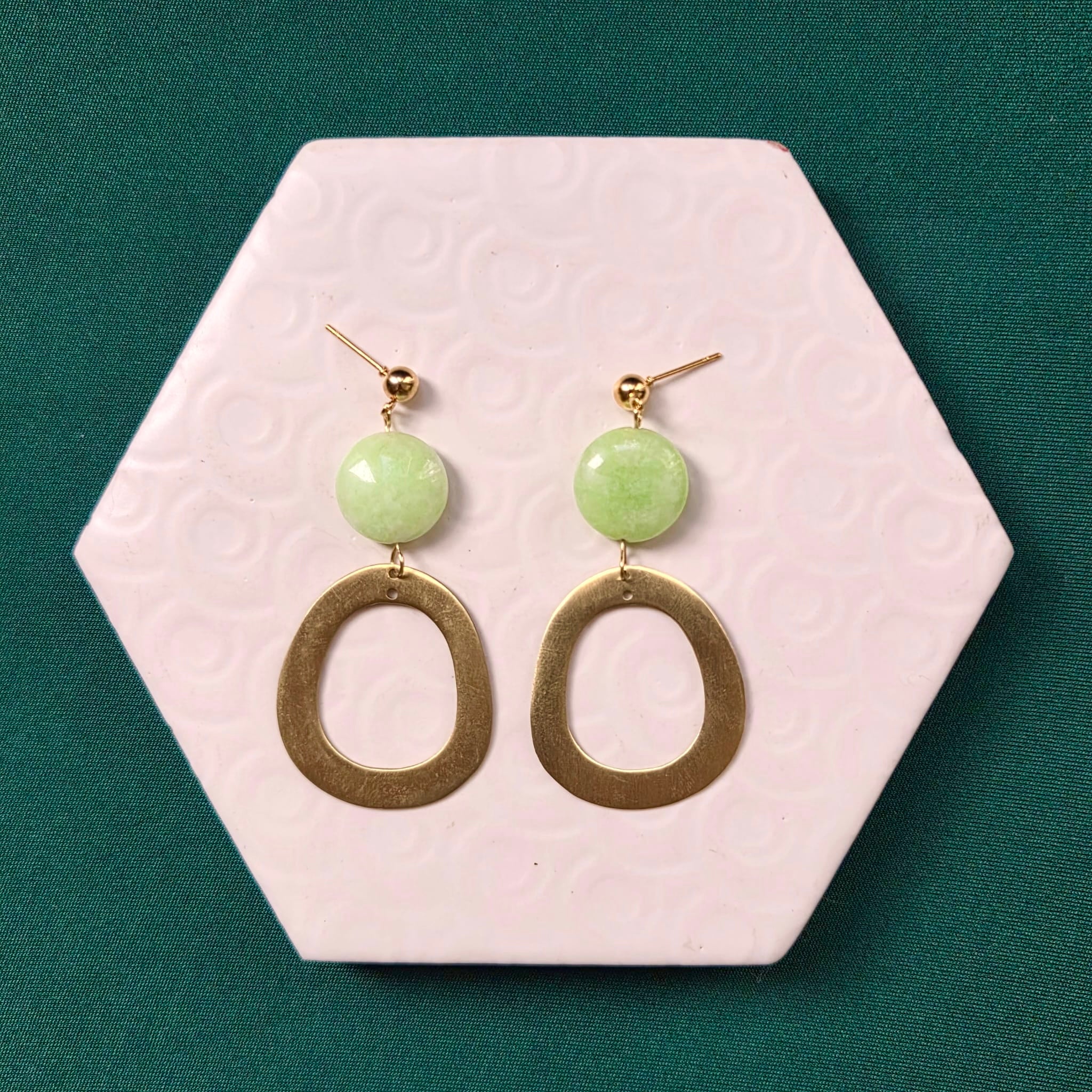 Cleo Mint Bead With Gold Hoop Ball Stud Earring