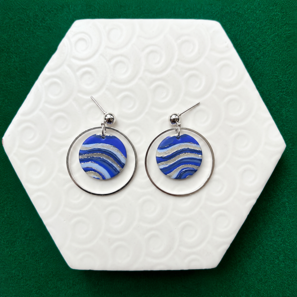 Jessie Blue Marble Gold Hoop Ball Stud Earring