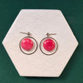 Jessie Pink Bead With Silver Hoop Ball Stud Earring
