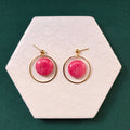 Jessie Pink Bead With Gold Hoop Ball Stud Earring
