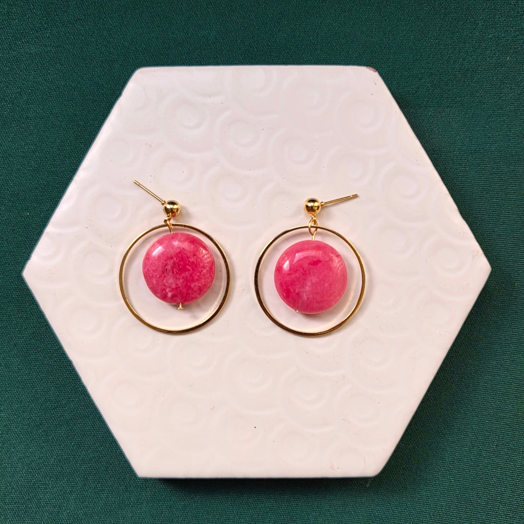 Jessie Pink Bead With Gold Hoop Ball Stud Earring