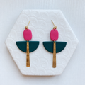 Flame Pink & Bright Teal Art Deco Ball Stud Earring