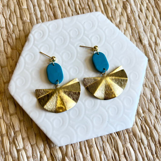 Melanie Teal Gold Fan Earring