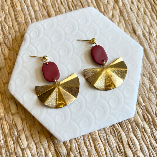 Melanie Burgundy Gold Fan Earring