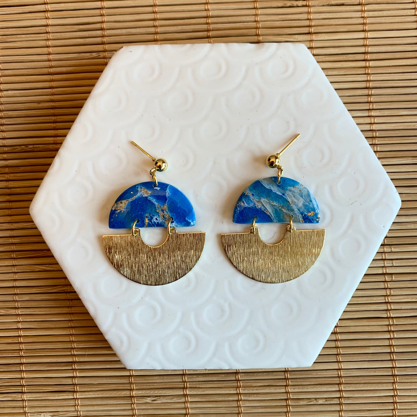 Ellie Blue Ocean Brass Detail Ball Stud Earring