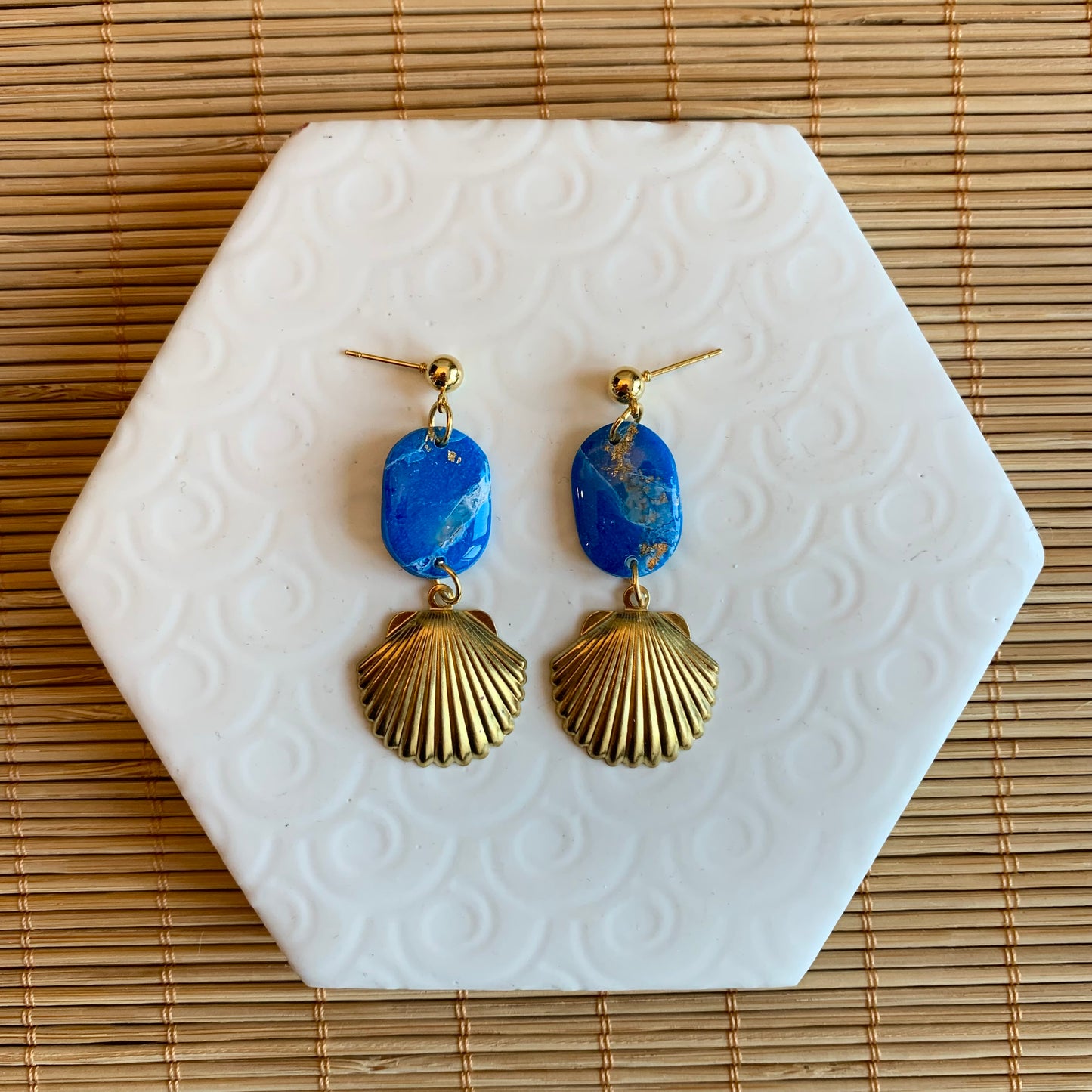 Chloe Blue Ocean Gold Shell Ball Stud Earring