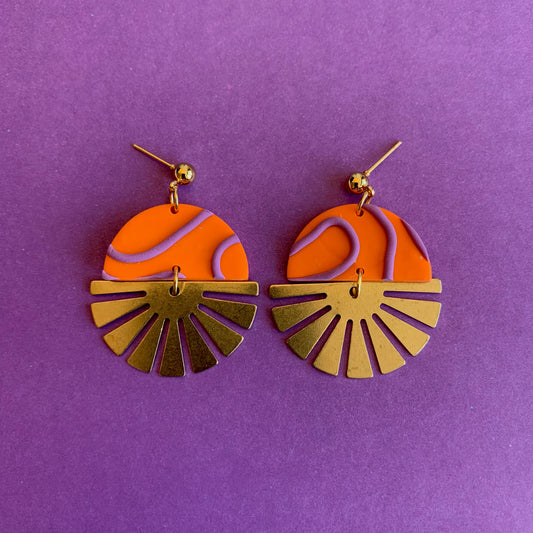Indie Orange and Lilac Ball Stud Earring