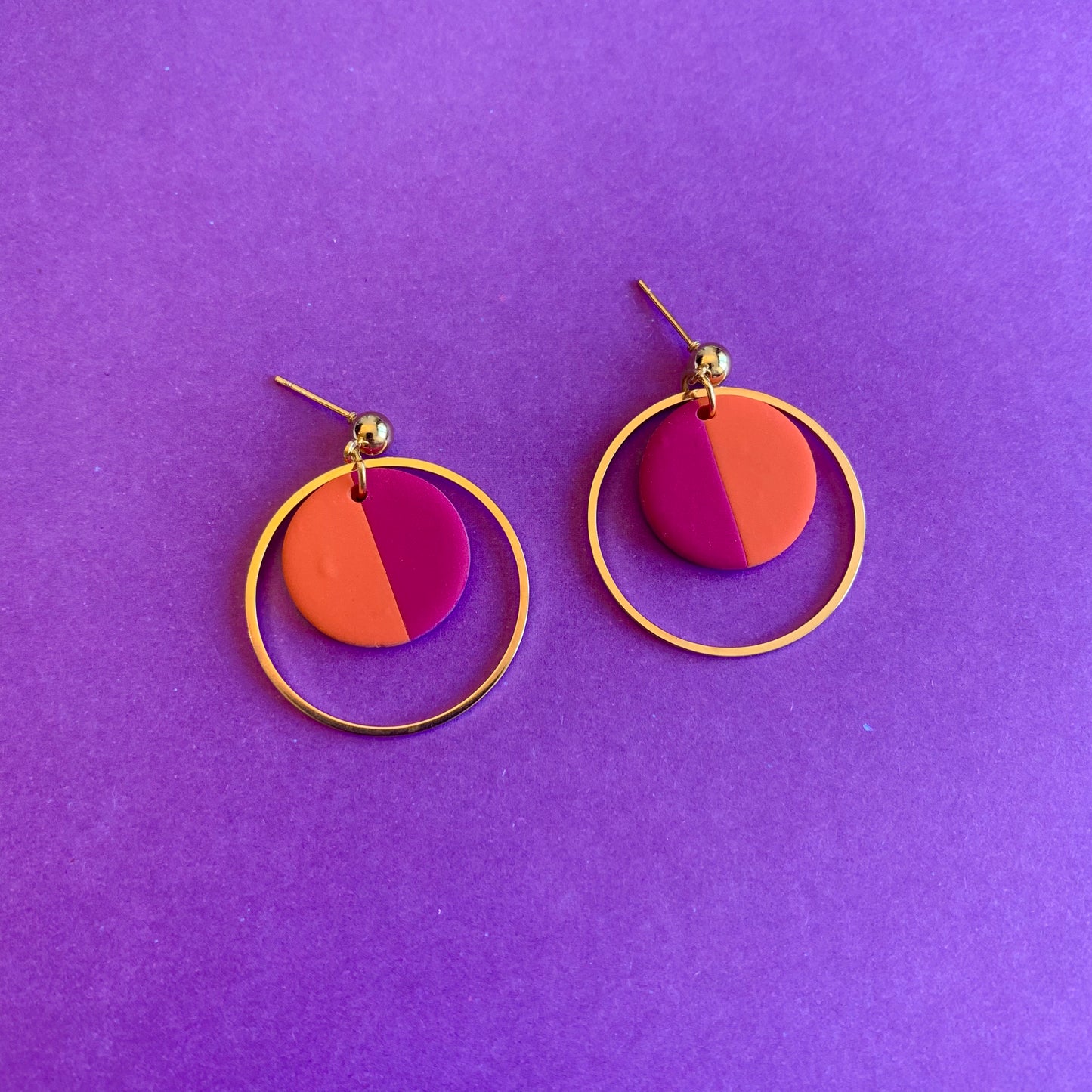 Jessie Orange and Pink Gold Hoop Ball Stud Earring